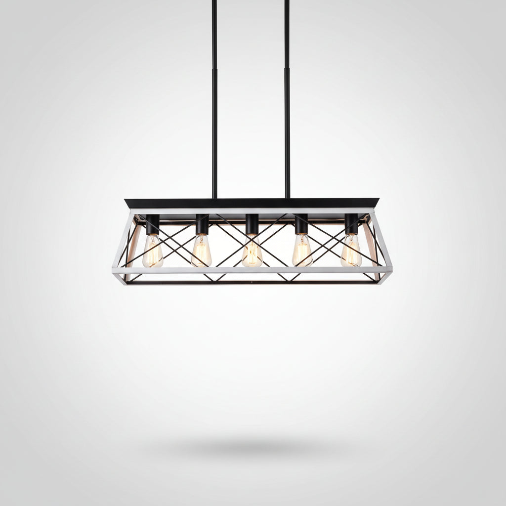 5 Light Farmhouse Chandelier White Ceiling Light Fixture for Dining Room