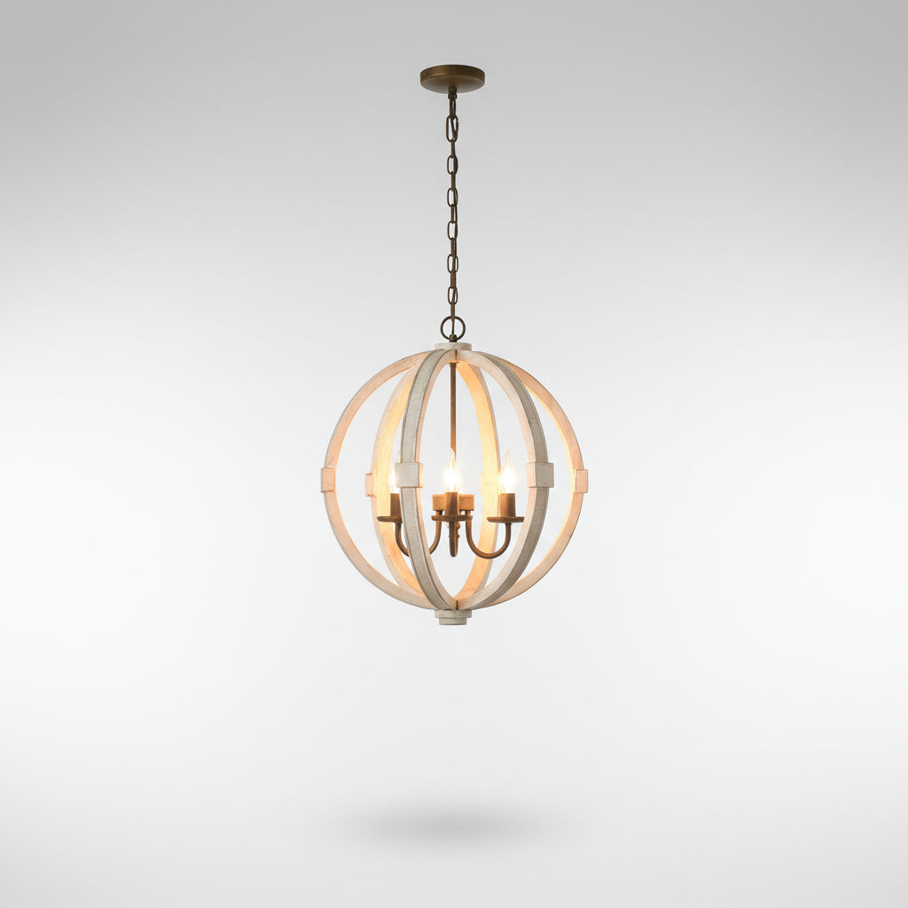 6 Light Wood Chandelier White Ceiling Light Fixture for Kitchen
