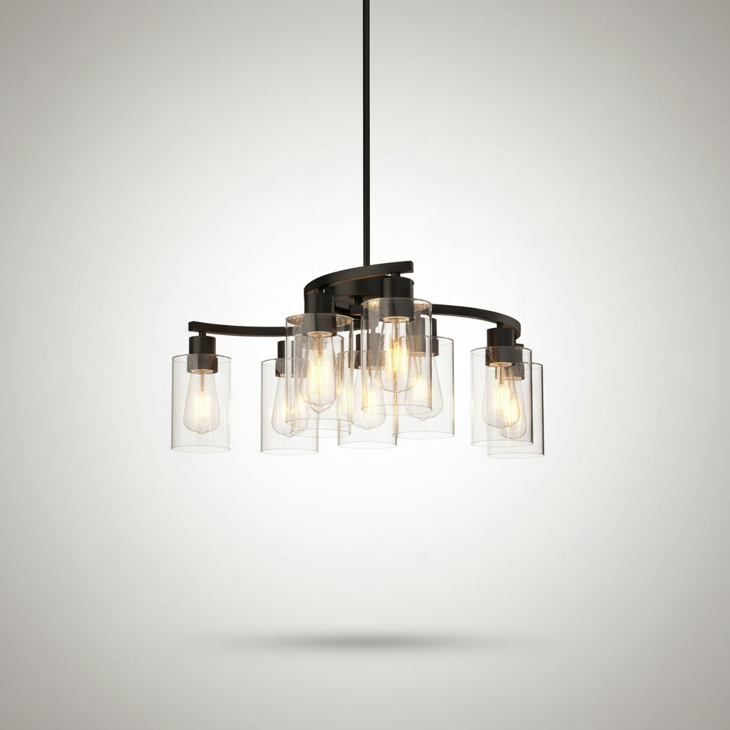 Black Chandelier for Kitchen Island with Clear Glass Shades