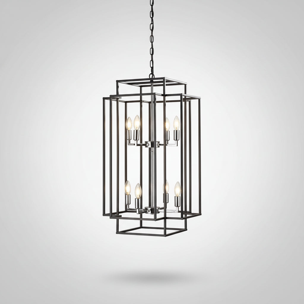 9 light black chandelier ceiling light fixture with clear glass shades for dining room kitchen island living room bedroom entryway