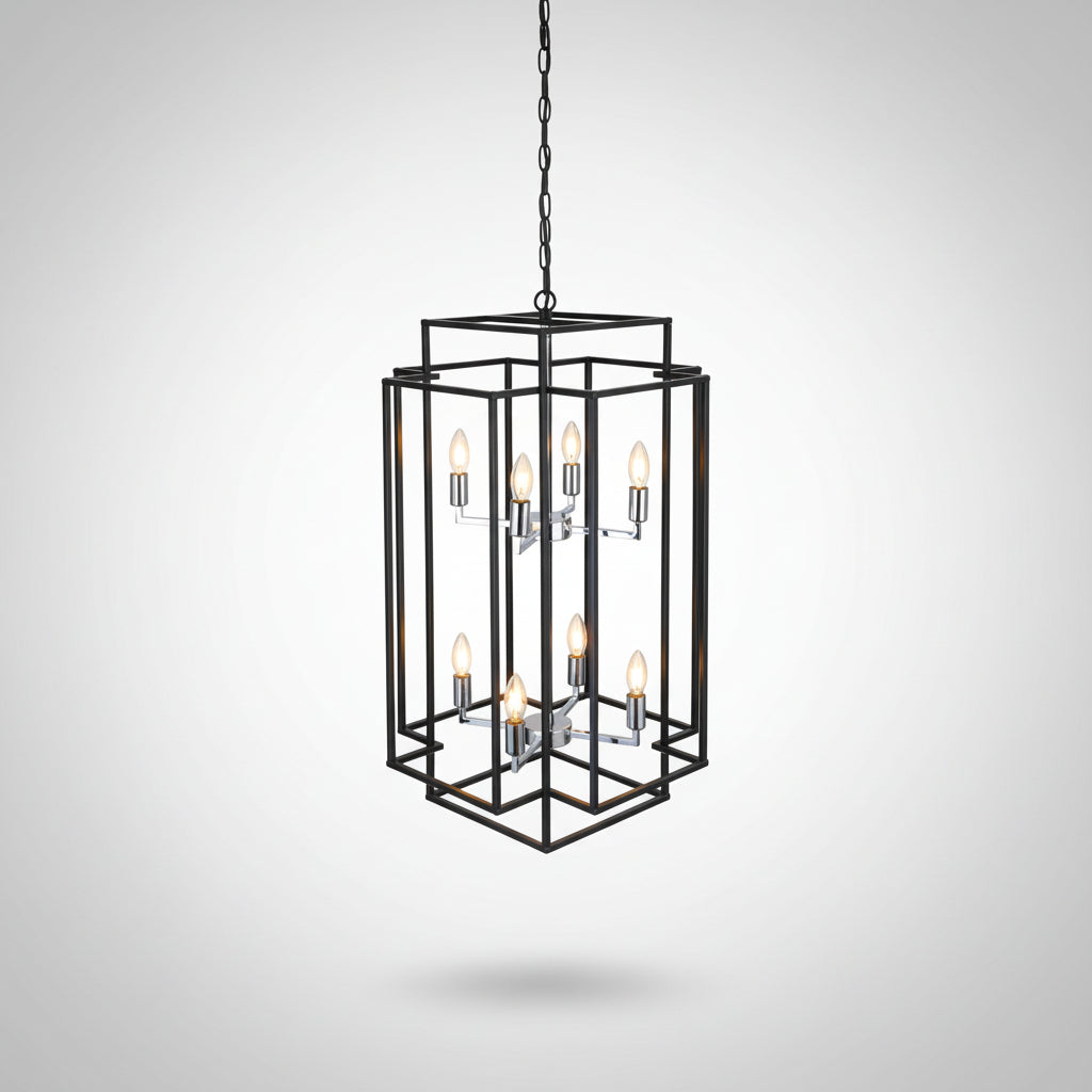 Modern black chandelier with clear glass shades