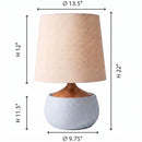 Table lamp with dimensions labeled on a white background