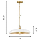 Pendant light with dimensions on a white background
