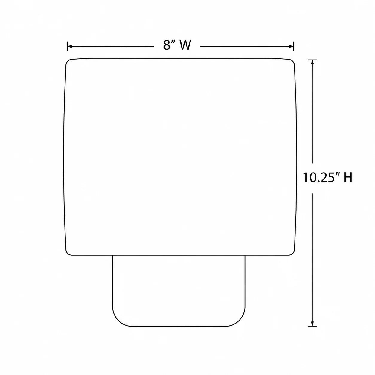 Measurement chart showing a square object with dimensions 8 inches wide and 10.25 inches high.