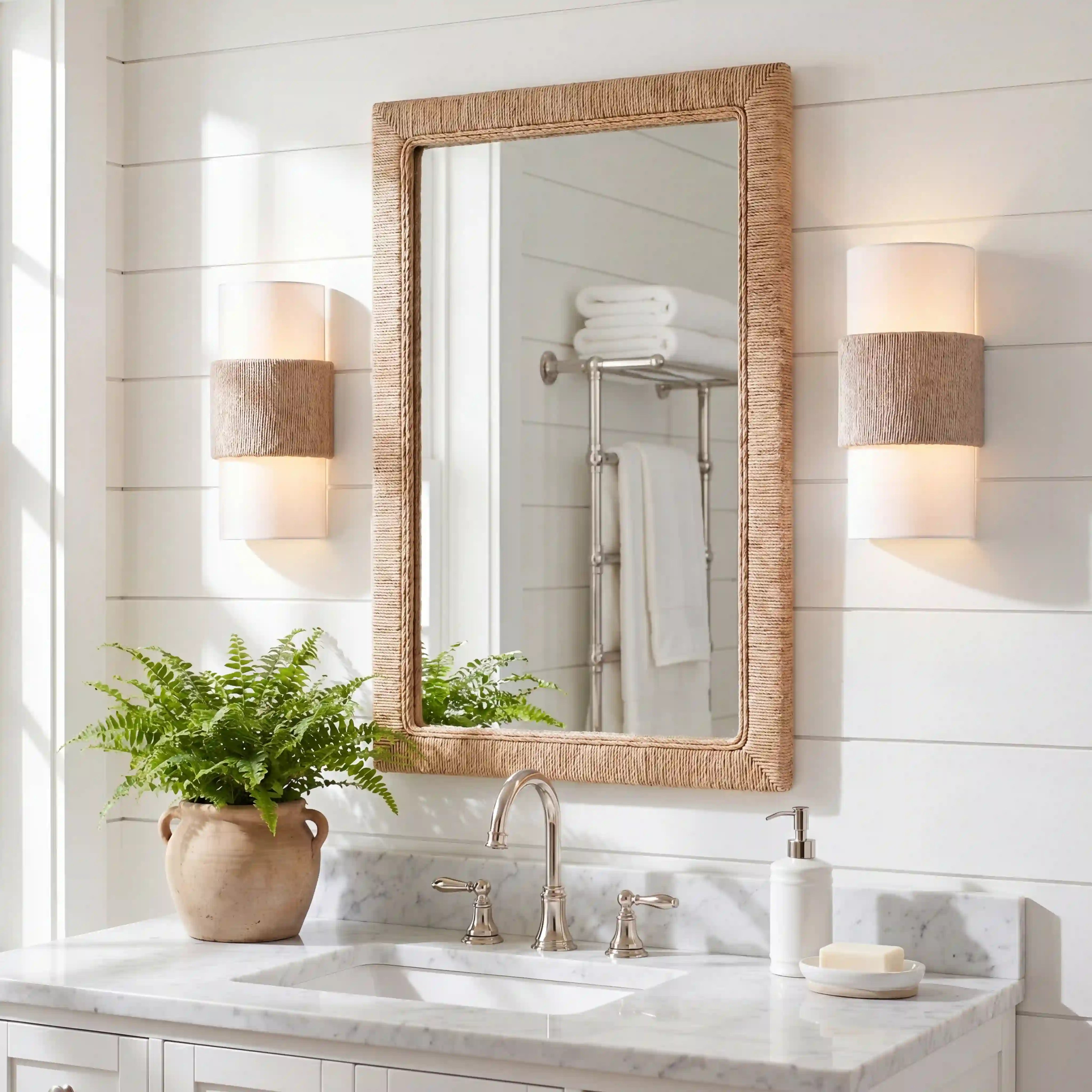 Bathroom with a sink, mirror, and decorative elements
