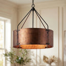 Copper pendant light fixture in a room with natural light
