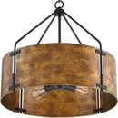 Bronze pendant light with black metal frame on a white background