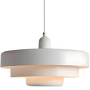 Modern pendant light with a white shade on a white background