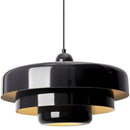 Black pendant light with gold interior on a white background