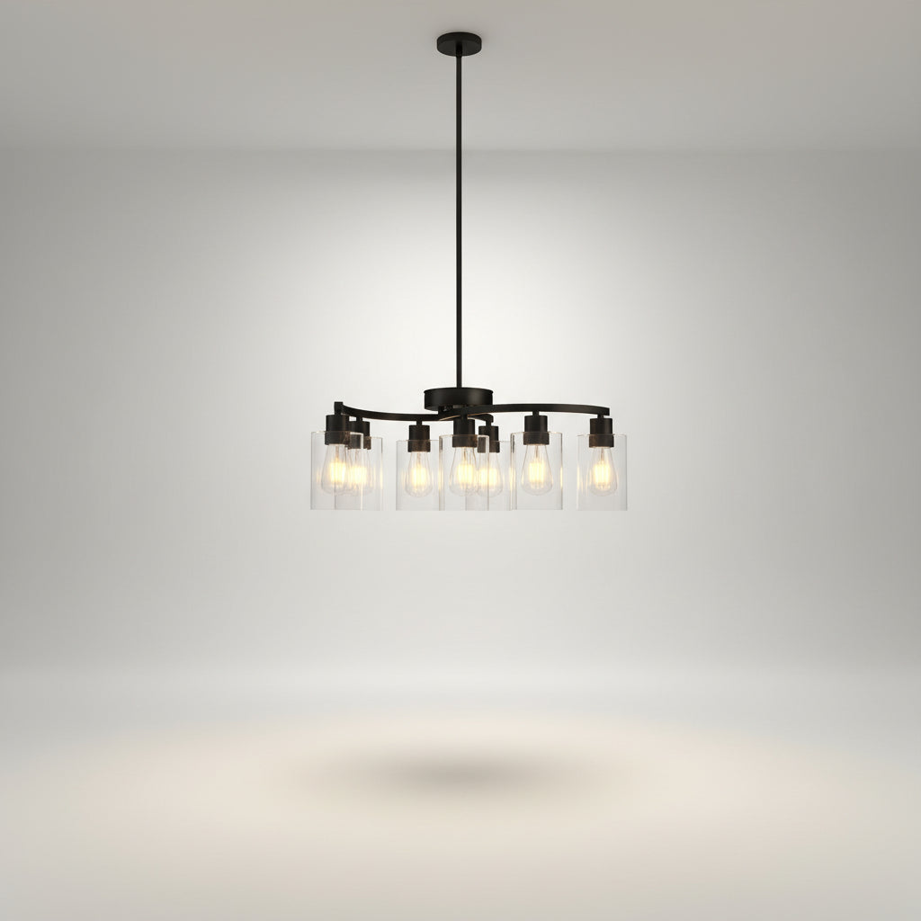 9 Light Black Chandelier Ceiling Light Fixture with Clear Glass Shades for Dining Room Kitchen Island Living Room Bedroom Entryway