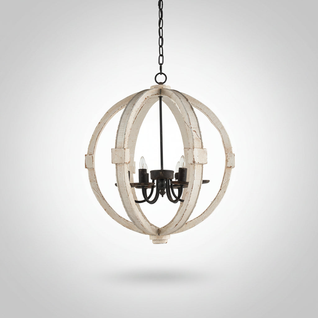 Farmhouse Wood White Chandelier Ceiling Light