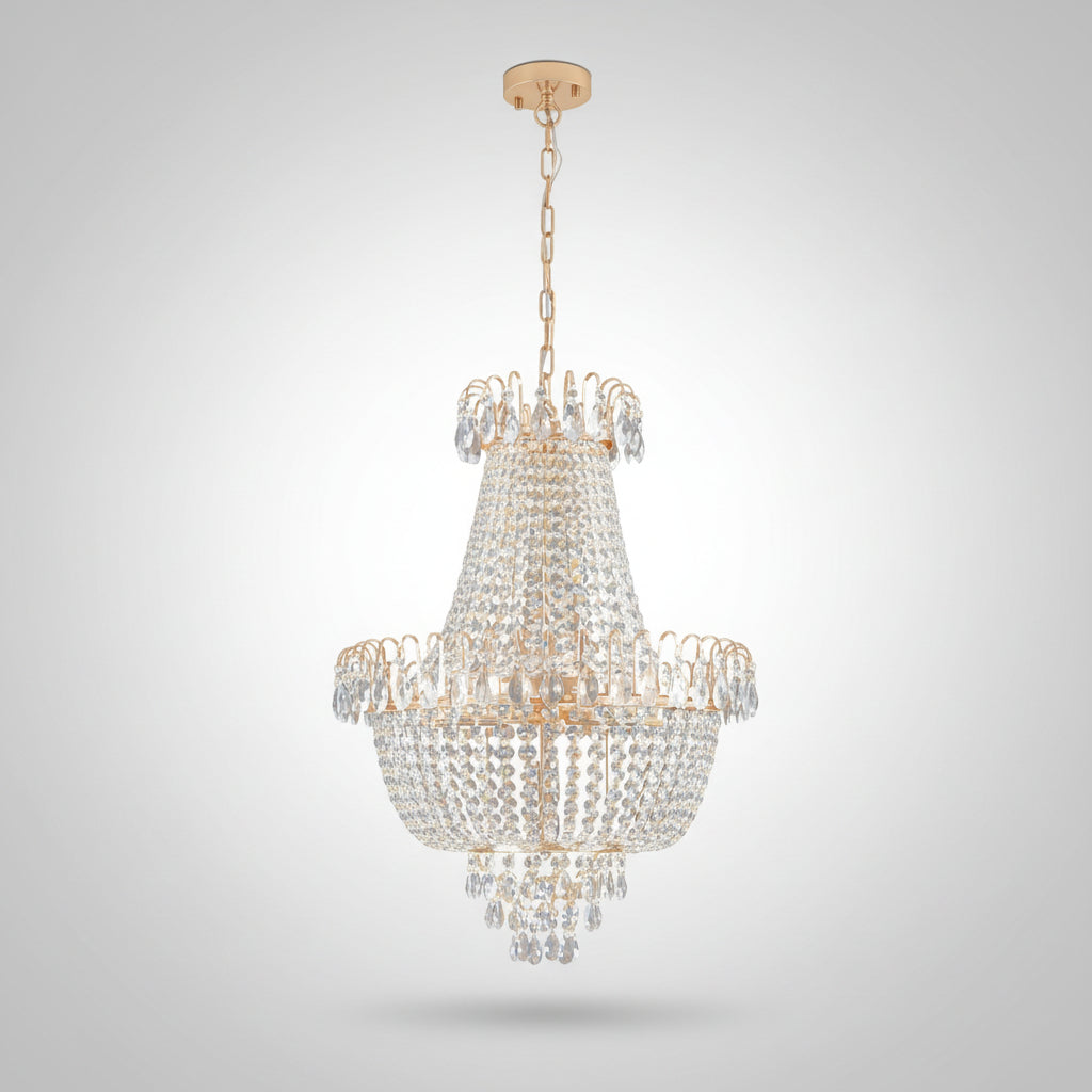 Large Modern Gold Chandelier with Crystals