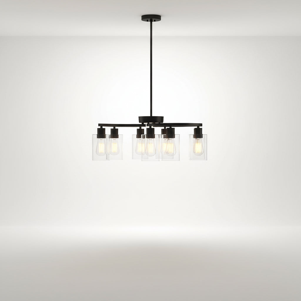 Black 9 Light Chandelier with Clear Glass Shades for Dining Room