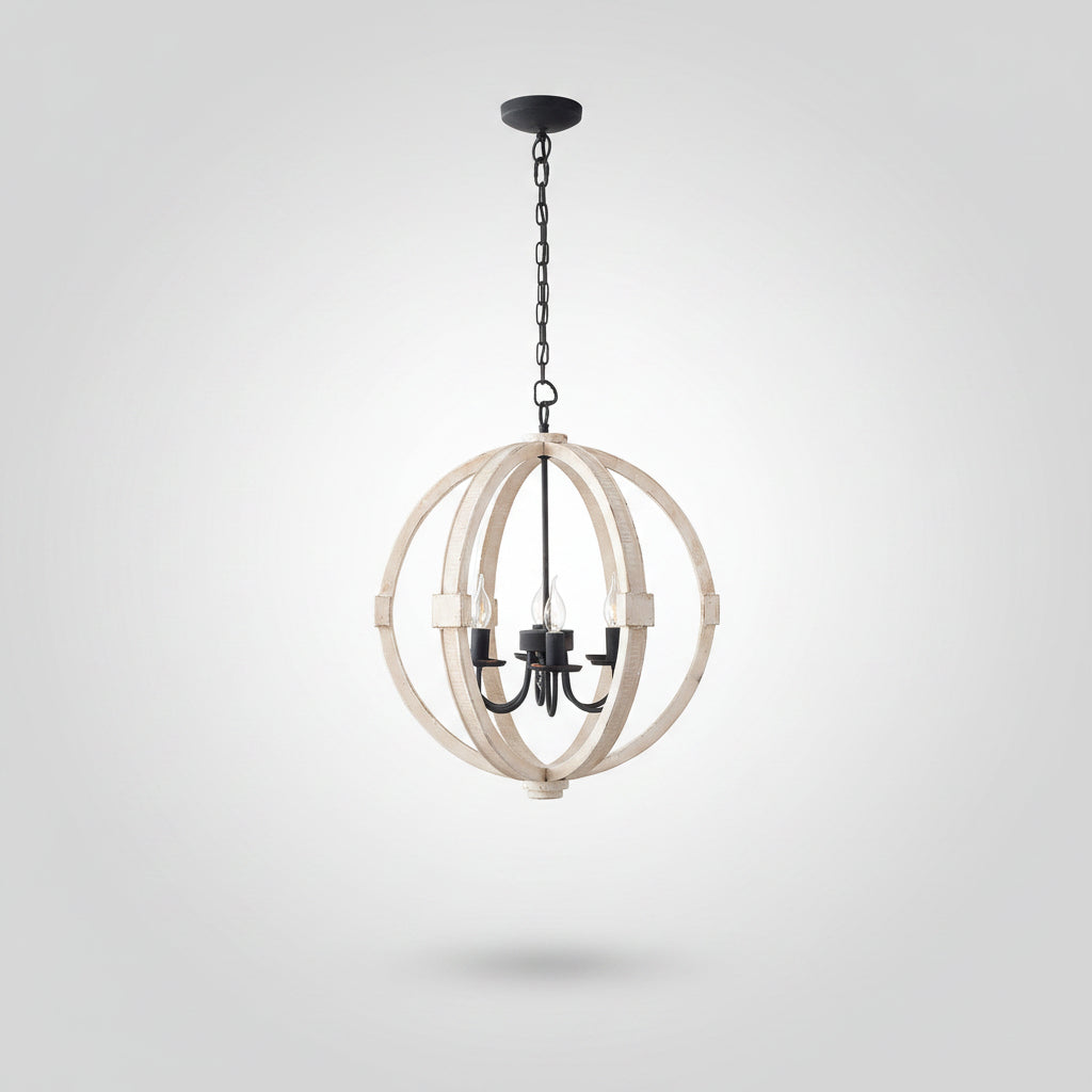 Wood Ceiling Chandelier with 6 Lights in White Finish